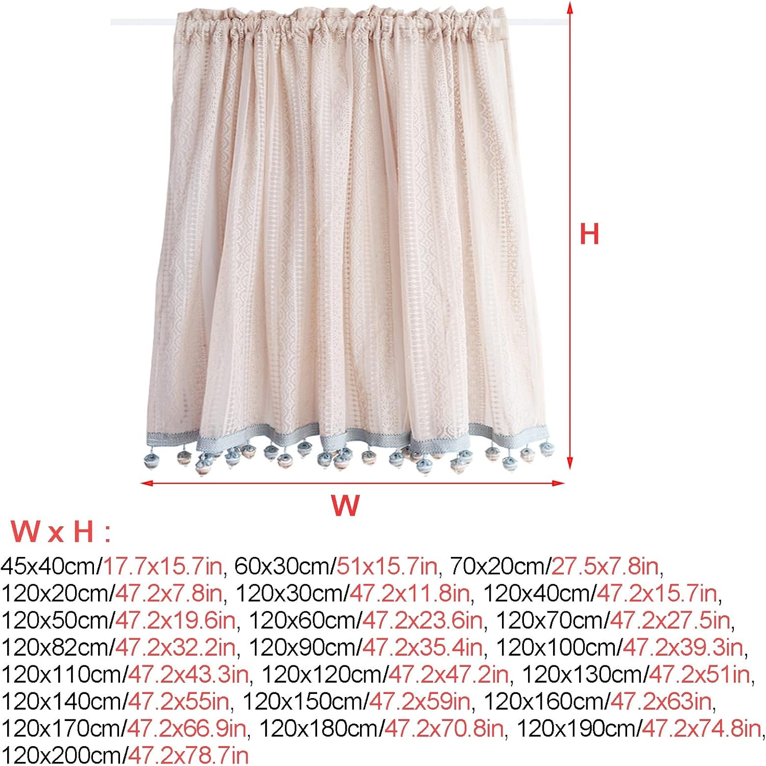 Kitchen Short Curtain, Light pink lace Tier Curtain, Small Window Curtain Valance Panel with fringe, rod pocket, for Decor Cafe, Living room, Bedroom, Bathroom ( Size : W120xH90cm/47.2x35.4in )