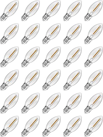 C9 Replacement Bulbs, 30-Pack Transparent Warm White LED Christmas Light Bulbs, Shatterproof for Outdoor Holiday Decor, Classic Glass Look, E17 Base