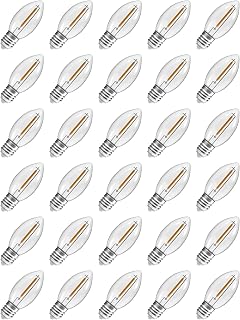 C9 Replacement Bulbs, 30-Pack Transparent Warm White LED Christmas Light Bulbs, Shatterproof for Outdoor Holiday Decor, Classic Glass Look, E17 Base