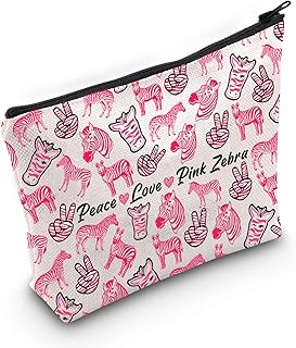 Cute Pink Zebra Makeup Bag Zebra Items For Zebra Lovers Peace Love Pink Zebra Print Cosmetic Bag Animal Lover Gift (Pink Zebra)