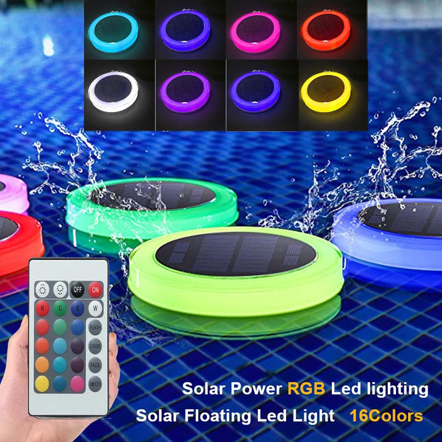 Waterproof IP68 Remote Colorful Changing 1000mAh RGB Solar Floating Pool Lights Waterproof Pond Light Colorful LED Night Lights for Garden Swimming Pool Fountain Pool Decor Led Light