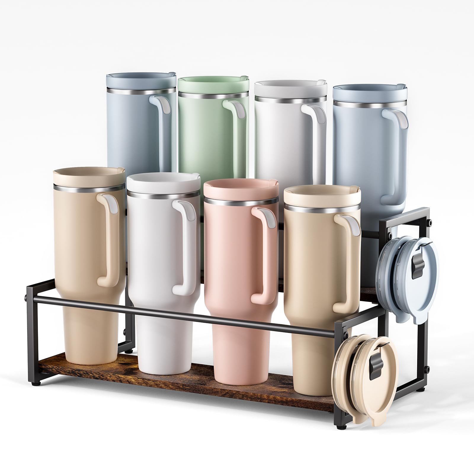 Water Bottle Organizer for Stanley and Others' Large Tumbler Organization, Pantry Kitchen Organizers and Storage for Cup Accessories, Tumbler and Cup Lid Organizer Wine Rack - 2 Tier Hold 8