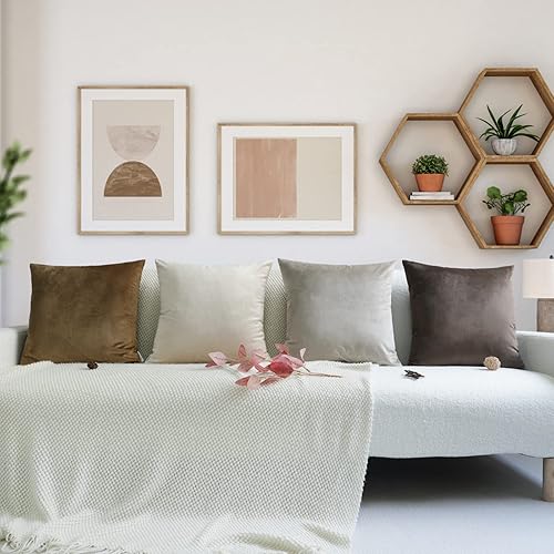 Miniatura 4 de JIANTKJ Juego de 4 fundas de almohada de 20 x 20 pulgadas, fundas de almohada de terciopelo suave, fundas de almohada decorativas de color liso,