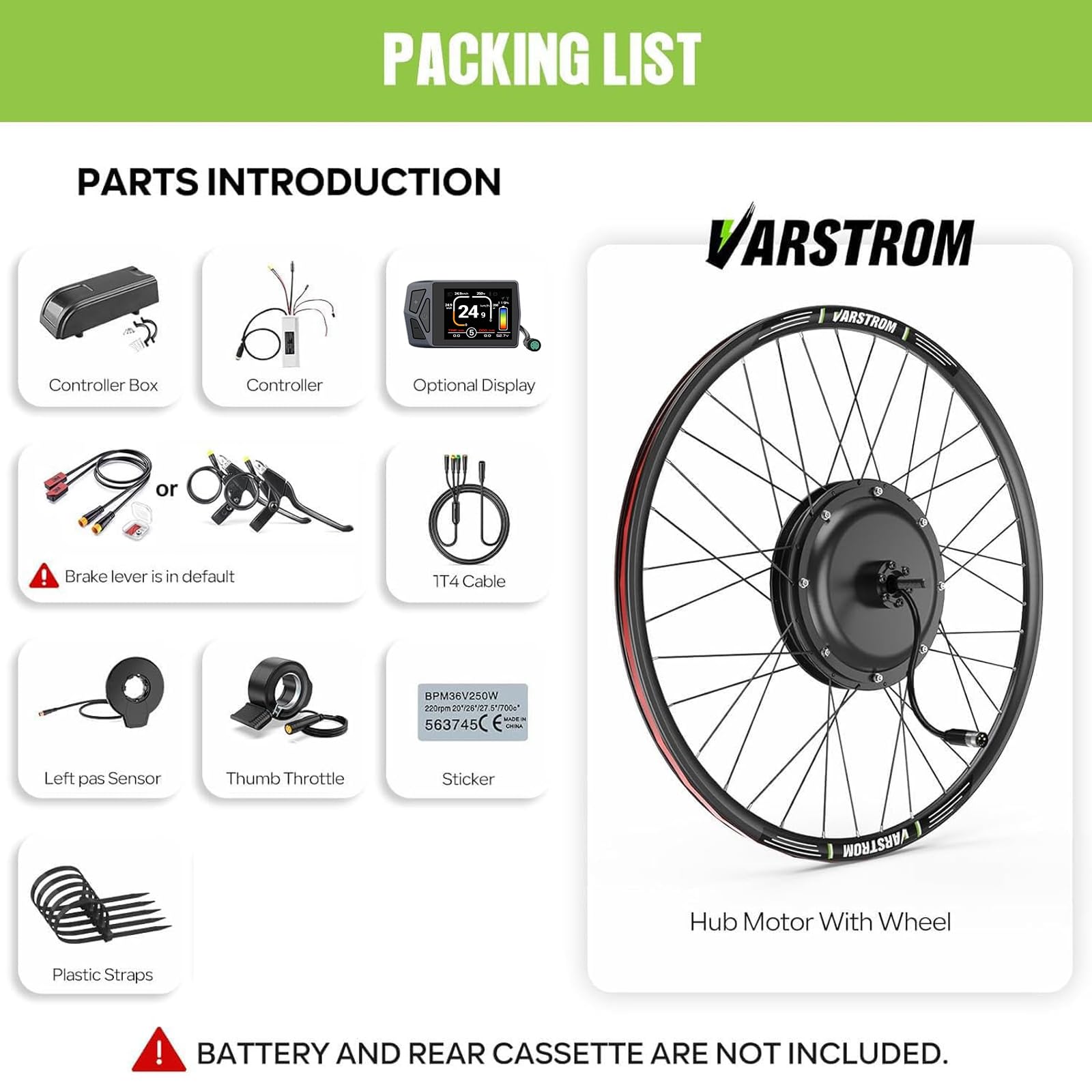 48V-1OOOW Motor Buje Trasero 27,5" 29"Kit Conversión Bicicleta Eléctrica | Varstrom JYLT Kit Ebike 26 27,5 28 29 Pulgadas 700C Motor Buje Trasero con Controlador & Pantalla. Cassette Freno Disco MTB