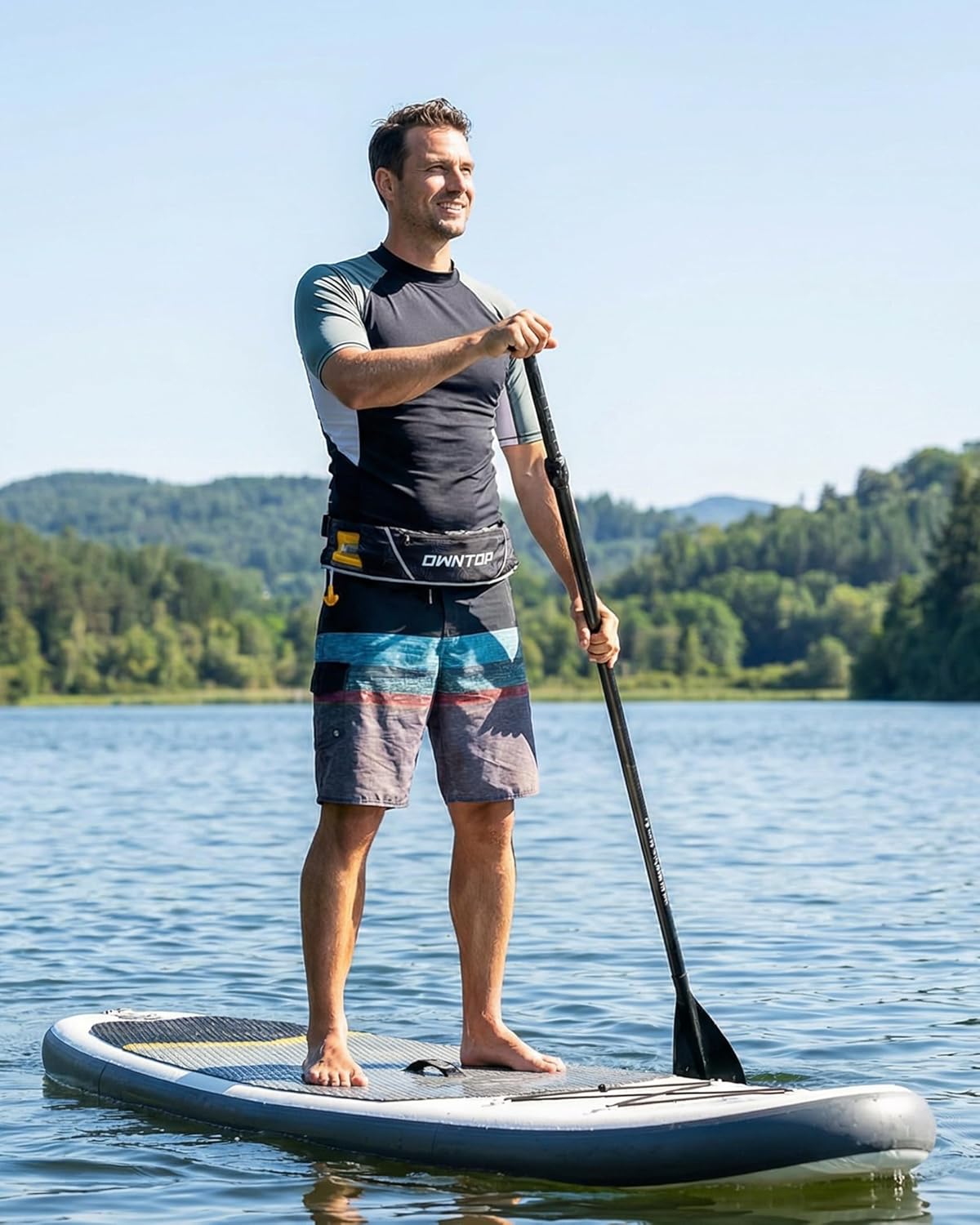 Owntop Automatic/Manual Inflatable Swim Belt Pack, Transparent Window & Low Profile, 24g CO2 Cylinder Included, Manual Convertible for Kayak, Fishing, Paddle Sports