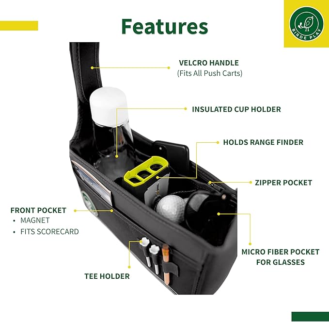 BirdePlay,BirdeBag,Golf Pouch, Golf Push Cart Accessory Bag,Push Cart Bag (Oynx)