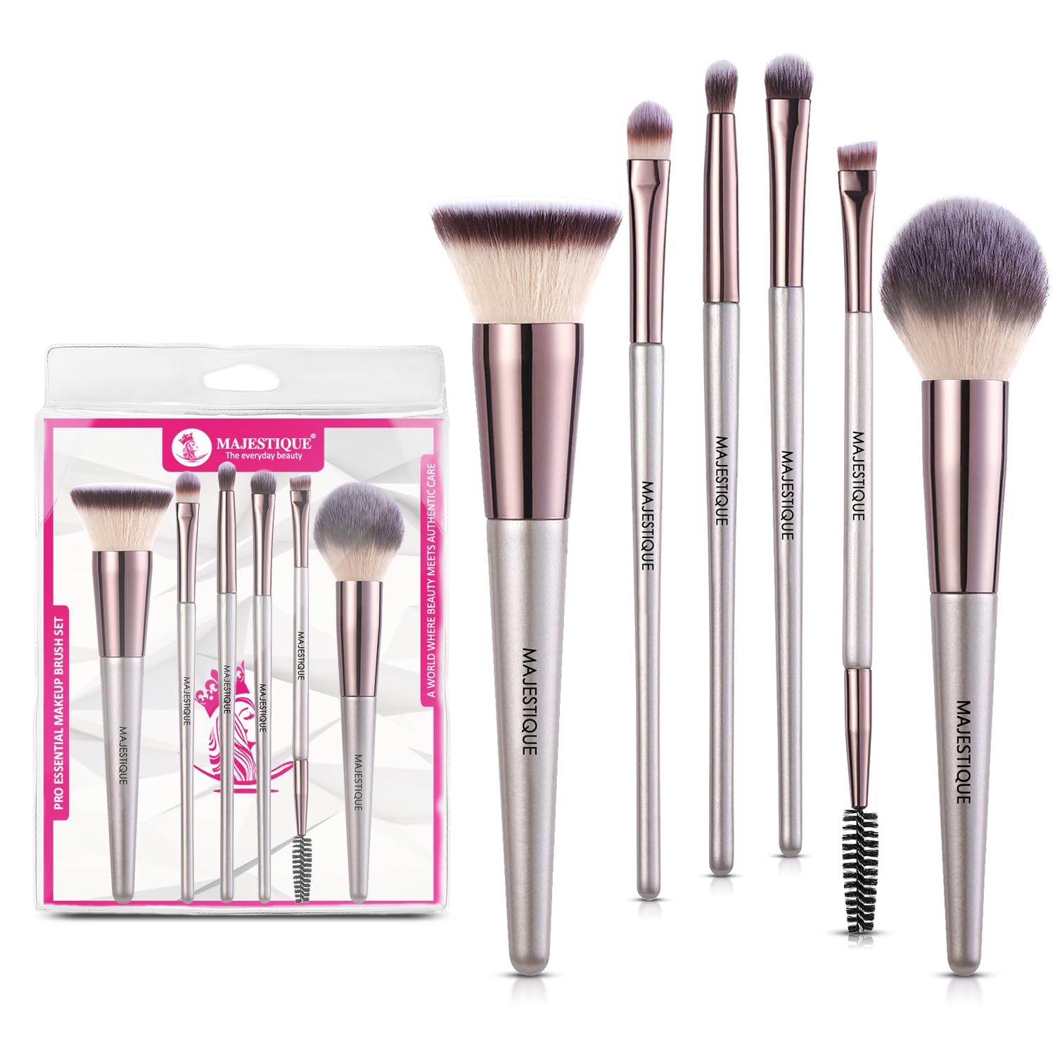 Majestique Pro Essential Makeup Brush Set, Face Makeup Brush Set, Professional Makeup Brushes with Foundation, Powder, Eyeshadow & Eyebrow Brush - 6Pcs-picture-36