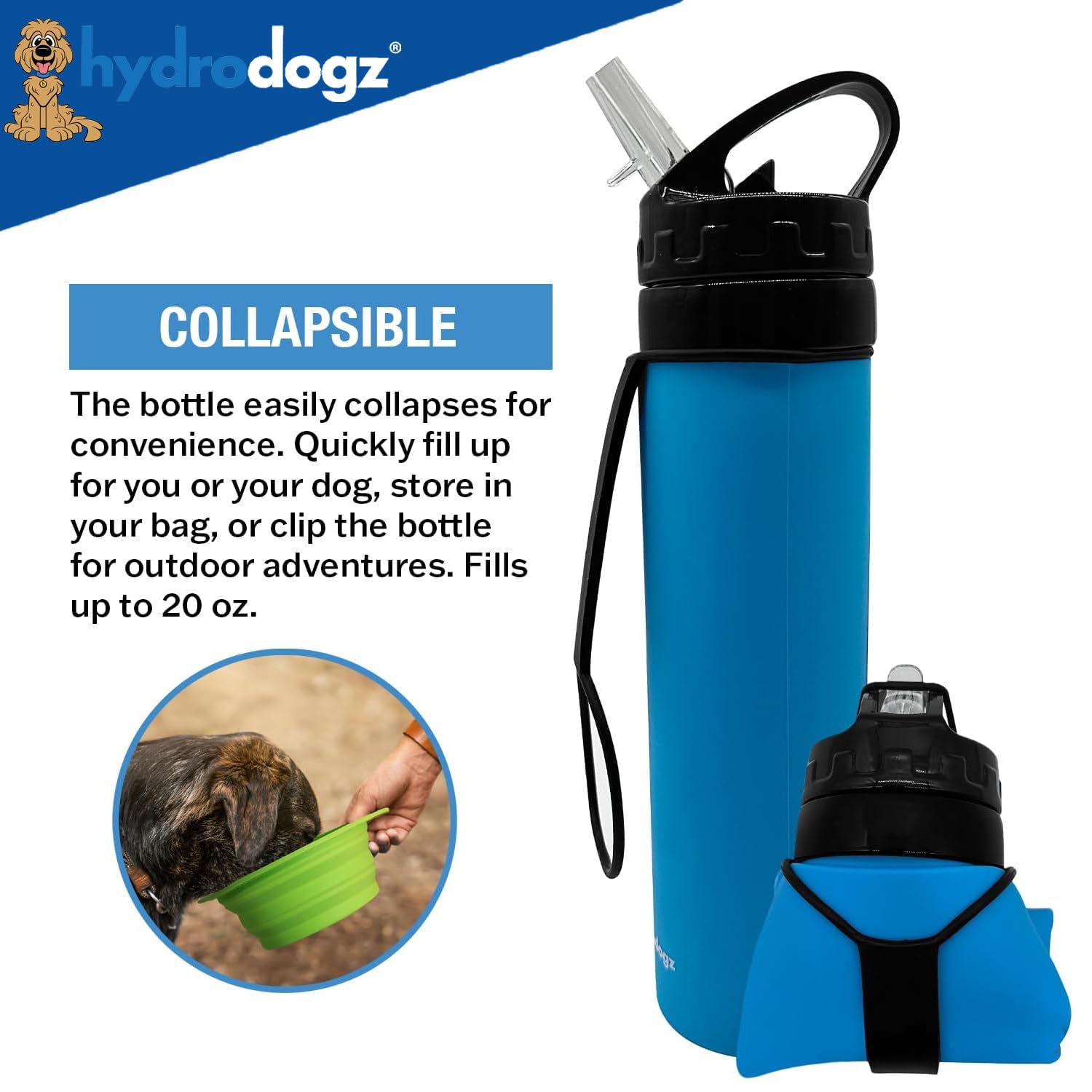 Collapsible BPA Free Silicone Dog Bowl and Bottle with LED Poop Bag Dispenser Walking Kit Bundle, Outdoor Travel Hiking Running Set