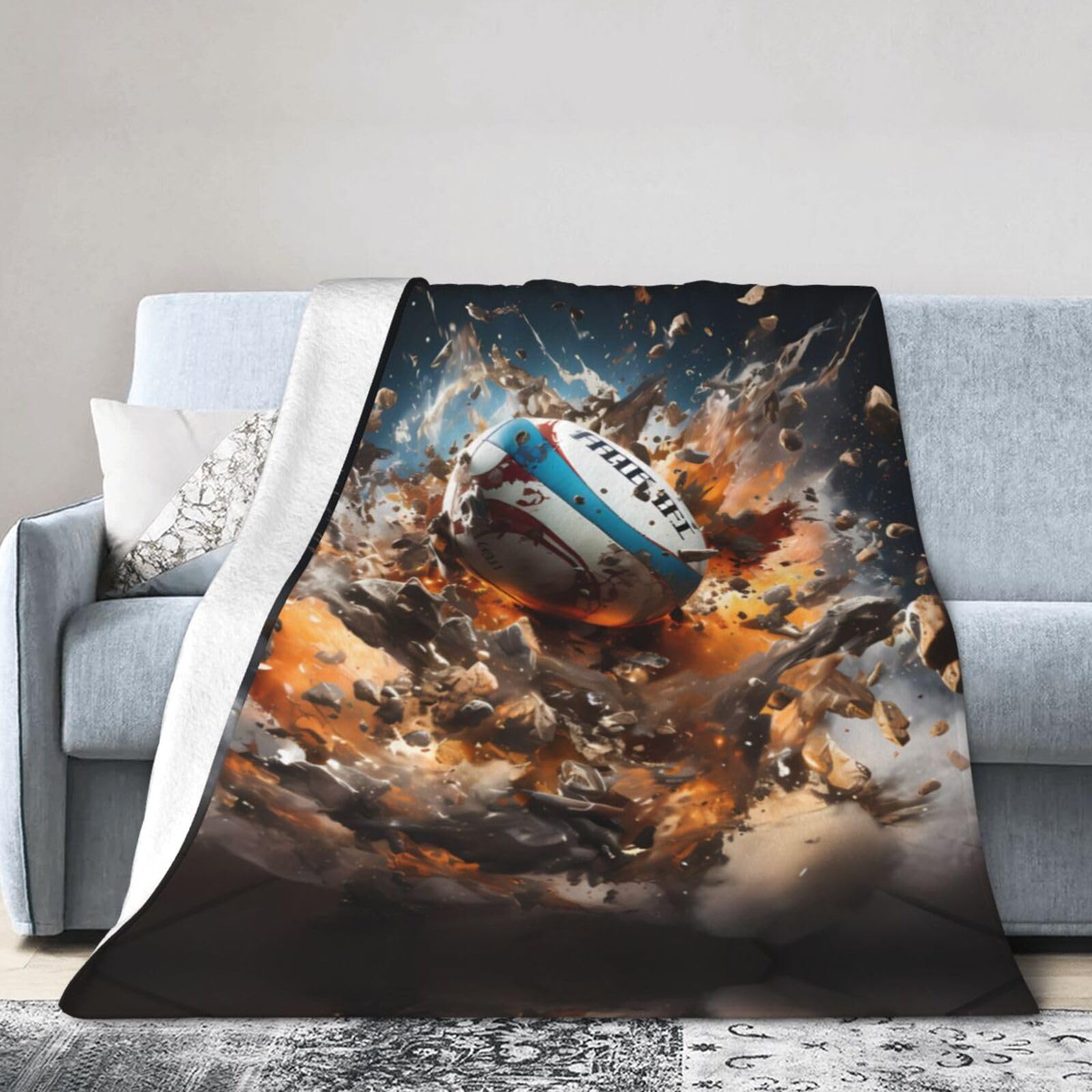 WZYCWB Rugby on Fire 80"x60" Printed Super Soft Flannel Blanket - Cozy print for ultimate comfort and warmth