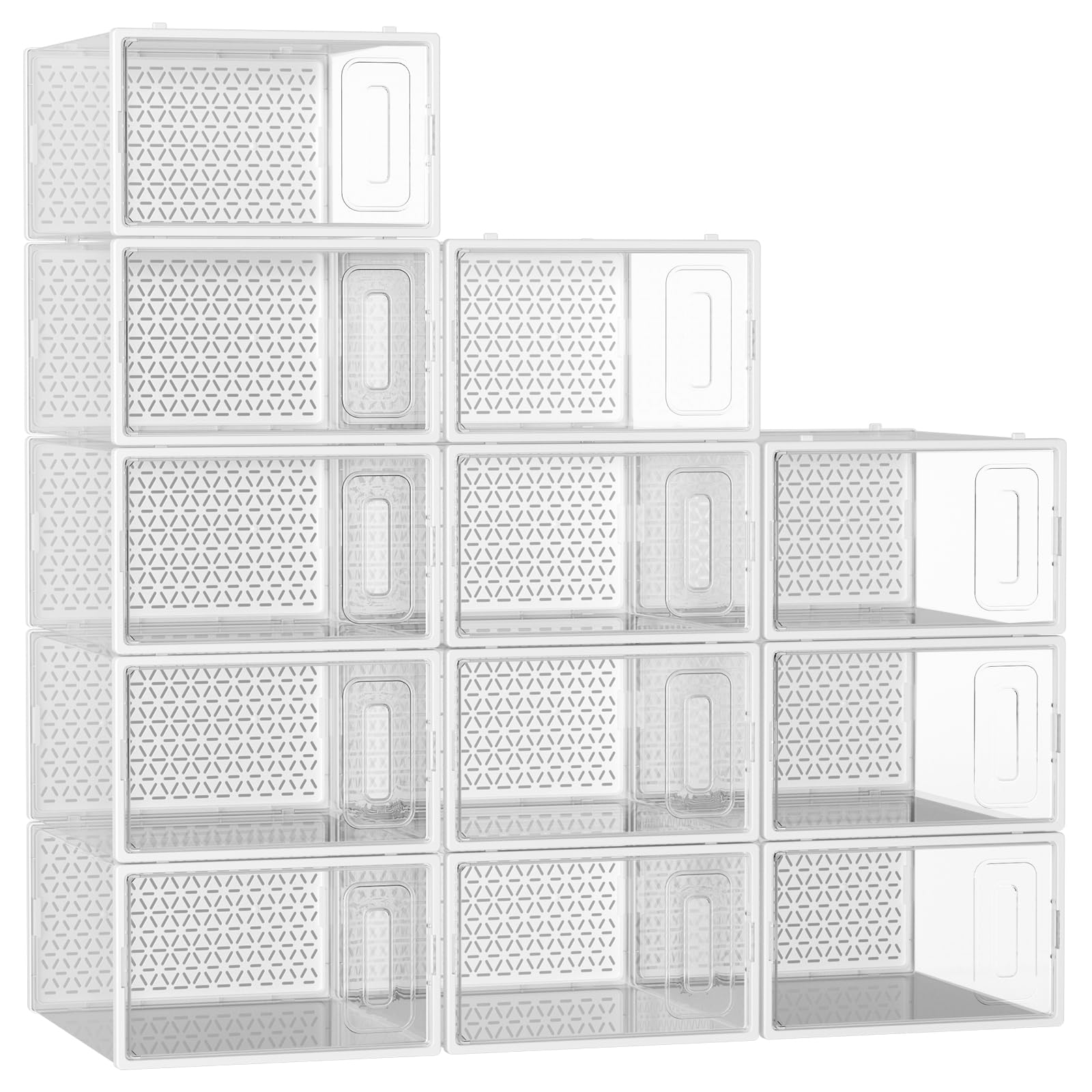 12er Set Schuhboxen stapelbar transparent, faltbare Schuh-Organizer