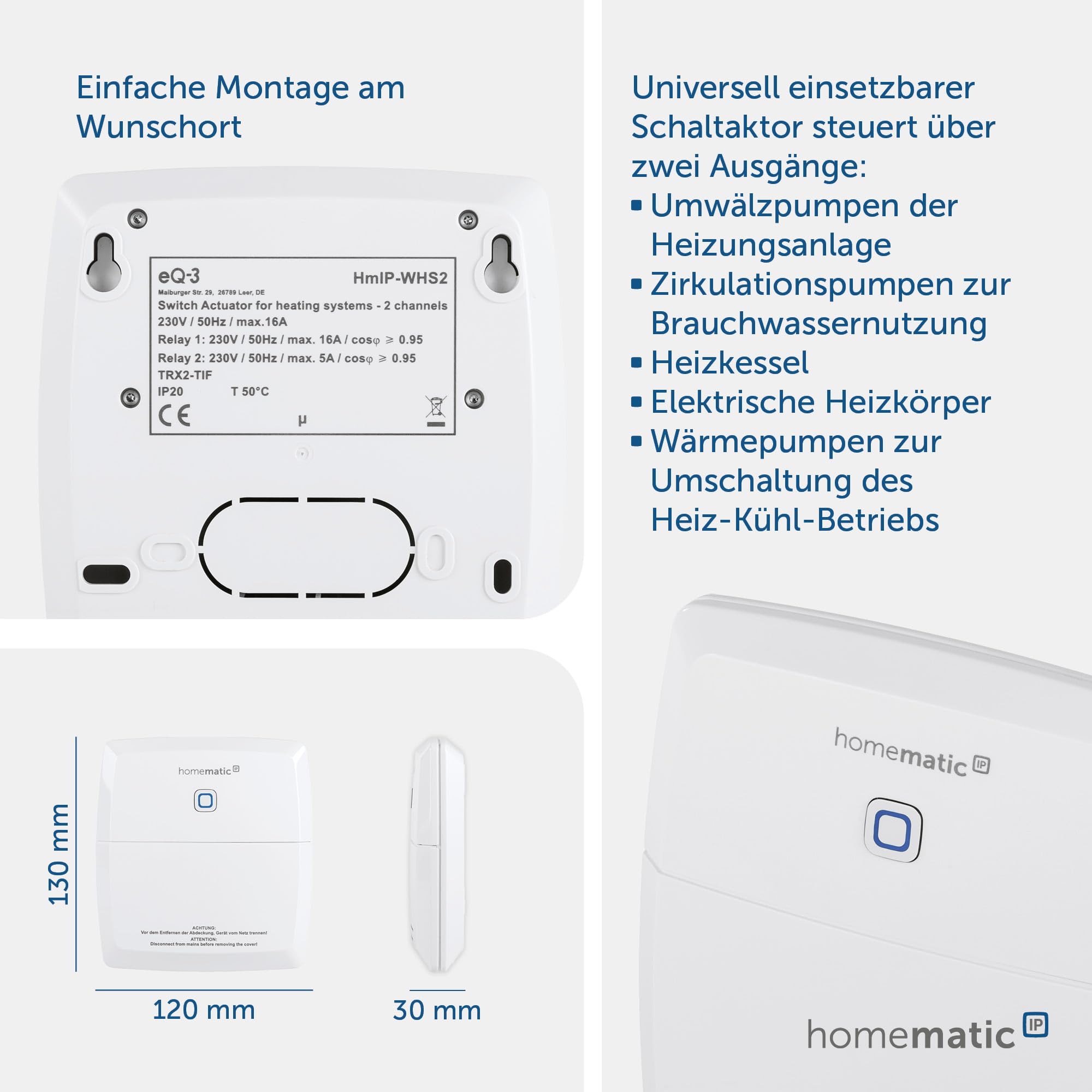 Homematic IP Sterownik przełączający do instalacji grzewczych – podwójny, 3680 W, 230 V, 150842A0