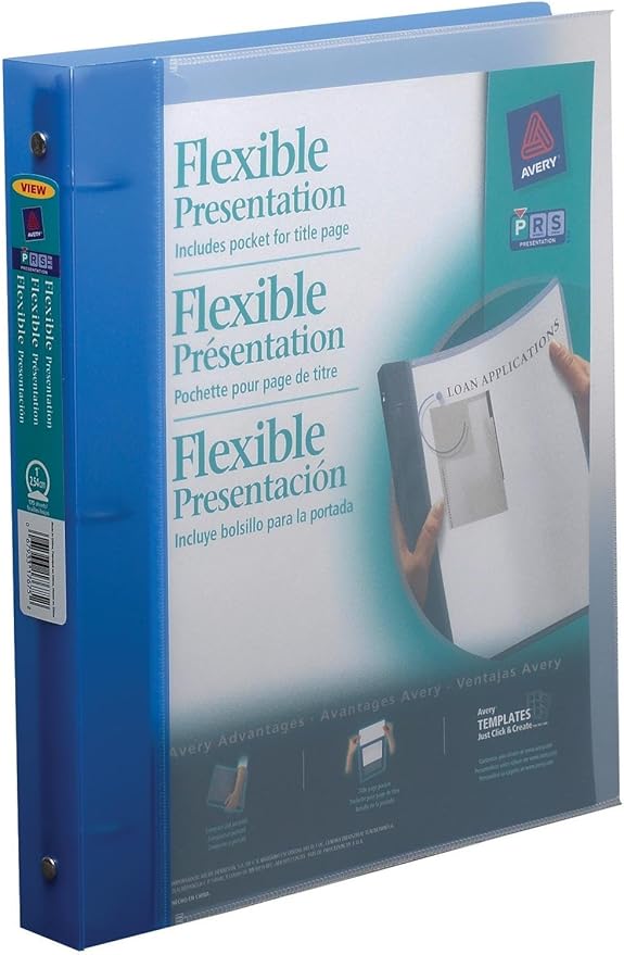Avery Flexible 3 Ring Binder, 1 Inch, Round Rings, Blue, 175 Sheet