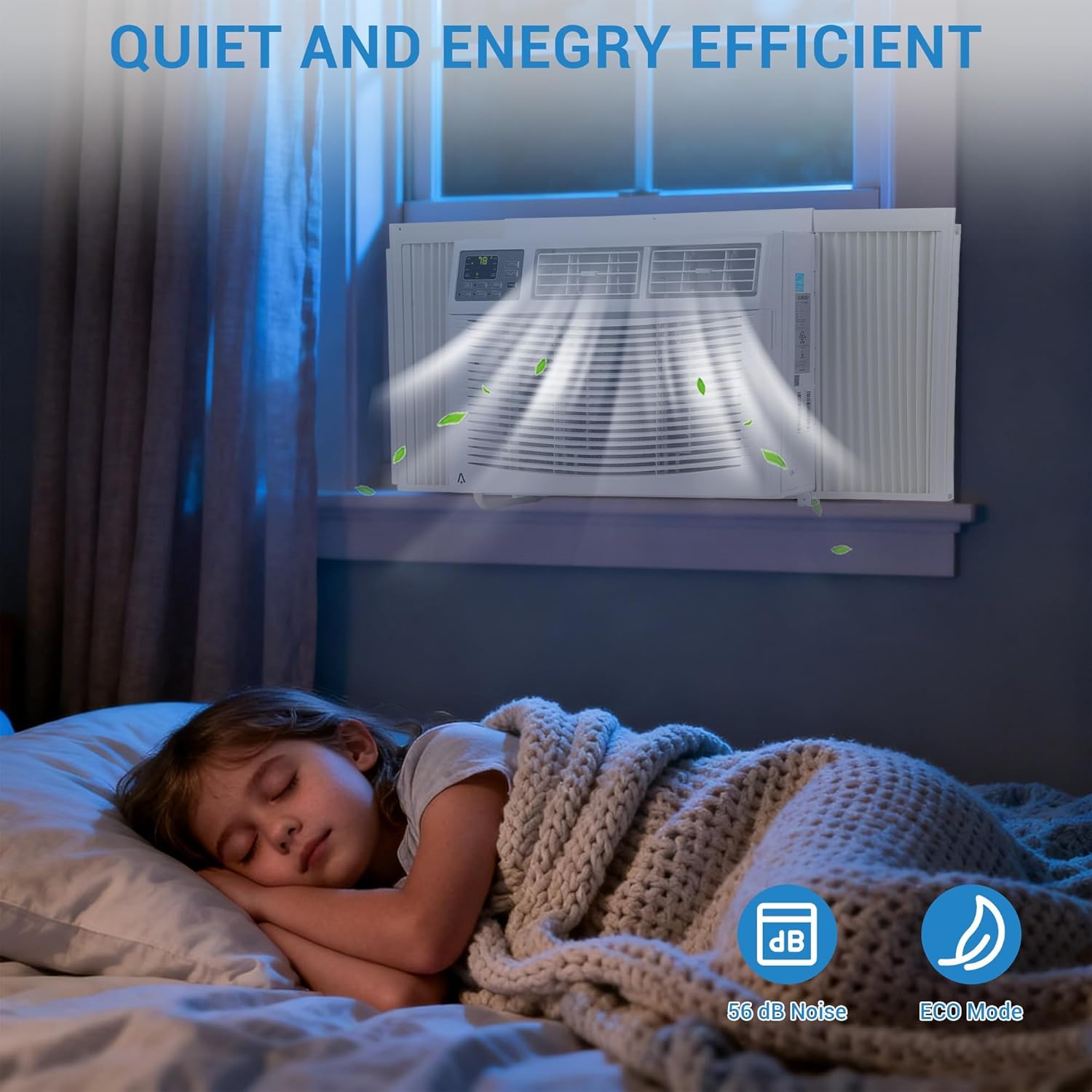 12,000 BTU Window Air Conditioner for Bedroom, WiFi App Control, Remote, Sleep Mode, 24H Timer, 3 Fan Speeds, Dehumidifier 80 Pints/Day, Cools 450–550 Sq.Ft