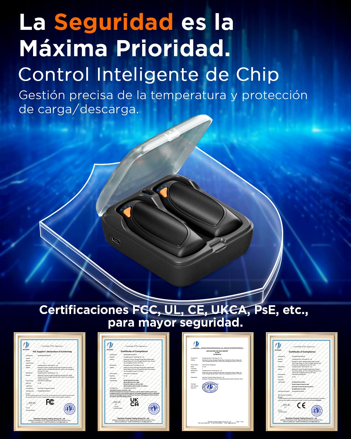 Lepwings Calentador de Manos Recargable 2 Piezas con Estuche Carga, 14000 mAh Calienta Manos de Bolsillo, Calentador Manos Electrico USB, Temperatura de Nivel 3, Regalos Invierno para Exterior