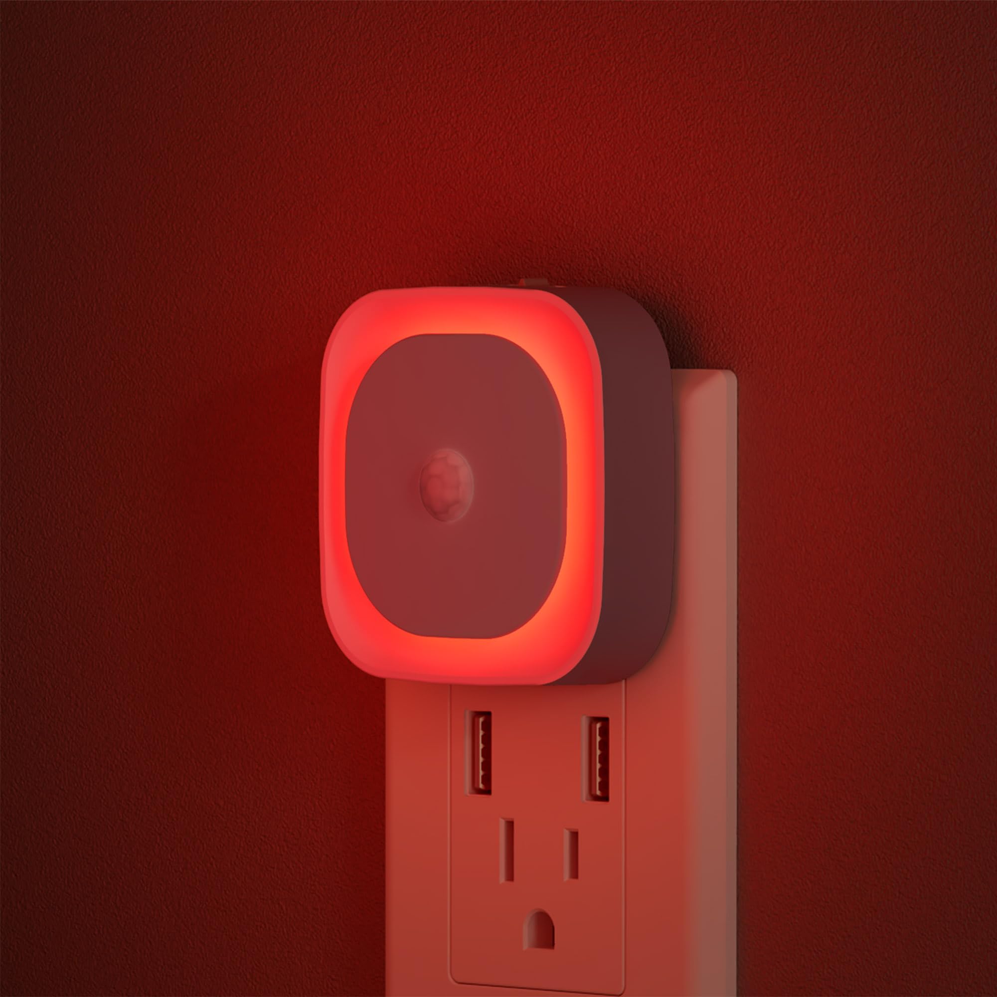 YUNLEX 2 Pack Plug in Red Sleep Night Light with Motion Sensor & Dusk to Dawn Sensor, Soft Glow, 0% Blue Light, Dimmable, Auto On/Off, LED Lights for Bedroom, Kids, Bathroom, Hallway, as Mother Gifts