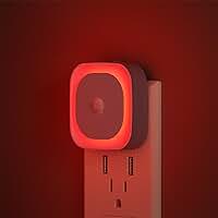 YUNLEX Pacote com 2 plugues de luz noturna vermelha para dormir com sensor de movimento e sensor do crepúsculo ao amanhecer, brilho suave, regulável, luzes LED para quarto, dormir, berçário, crianças