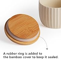 Vista 4 de Recipiente de sal con tapa de bambú, cuencos de cerámica de gran capacidad de 14 onzas, caja de pimienta, recipiente de condimentos de esmalte Crema