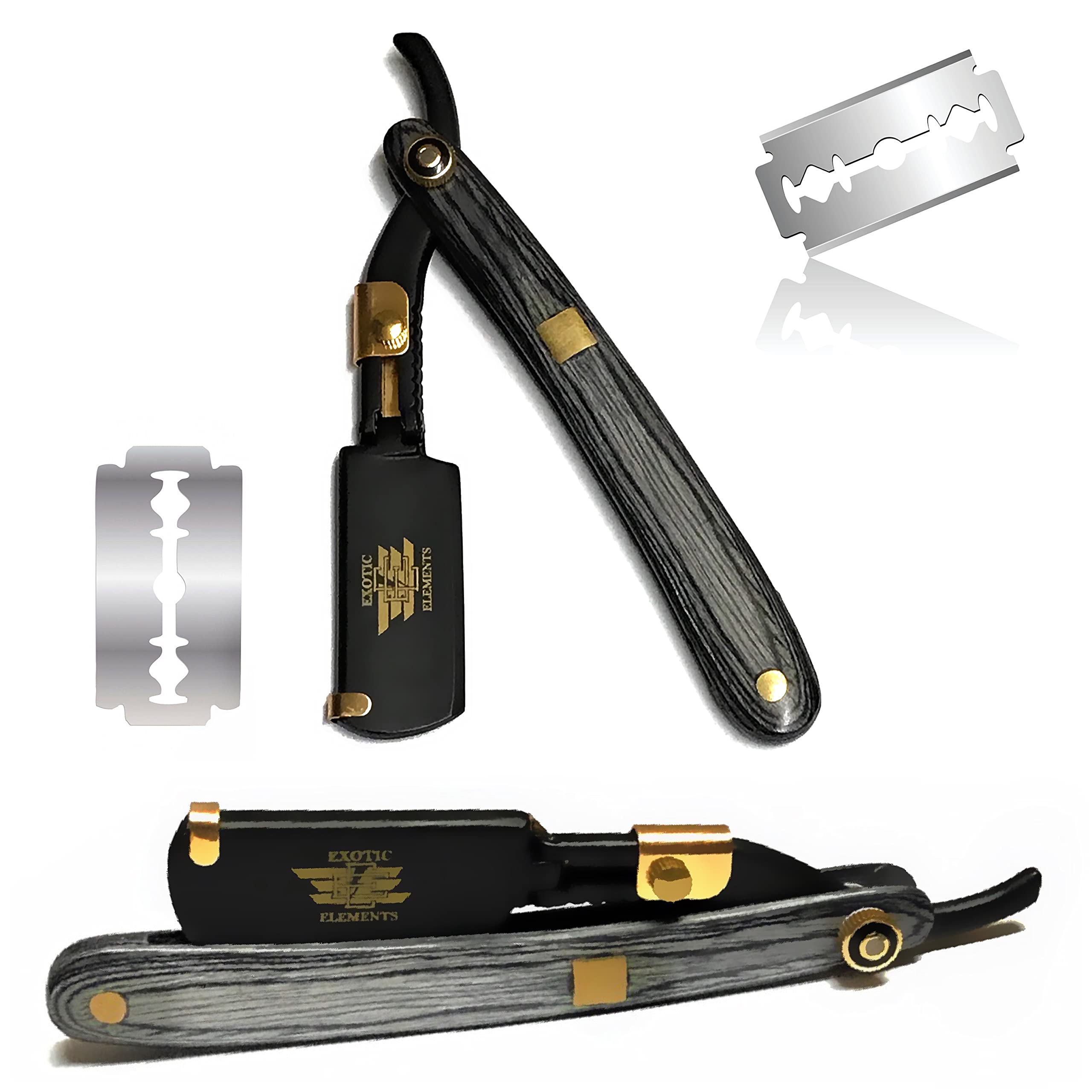 Fancy Straight Edge Razor For Barbers and Beauty Salons – Unisex All Hair Type Hair Shaving Razor Blade in Black and Gold - Compatible with Full Double Edge Blade – Safety Style Manual Razor