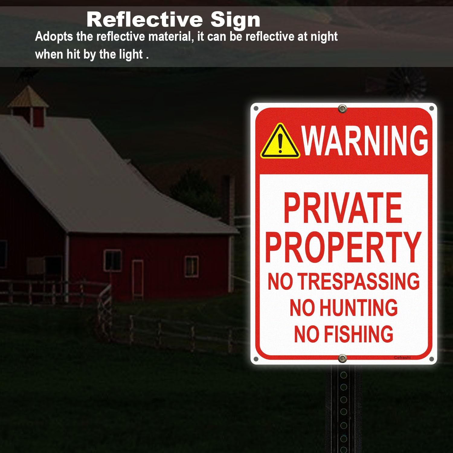 Señal de advertencia - Propiedad privada, no trespassing, no caza, 25,4 x 35,5 cm, reflectante, de aluminio, para advertencia, no caza, pesca, interior y exterior