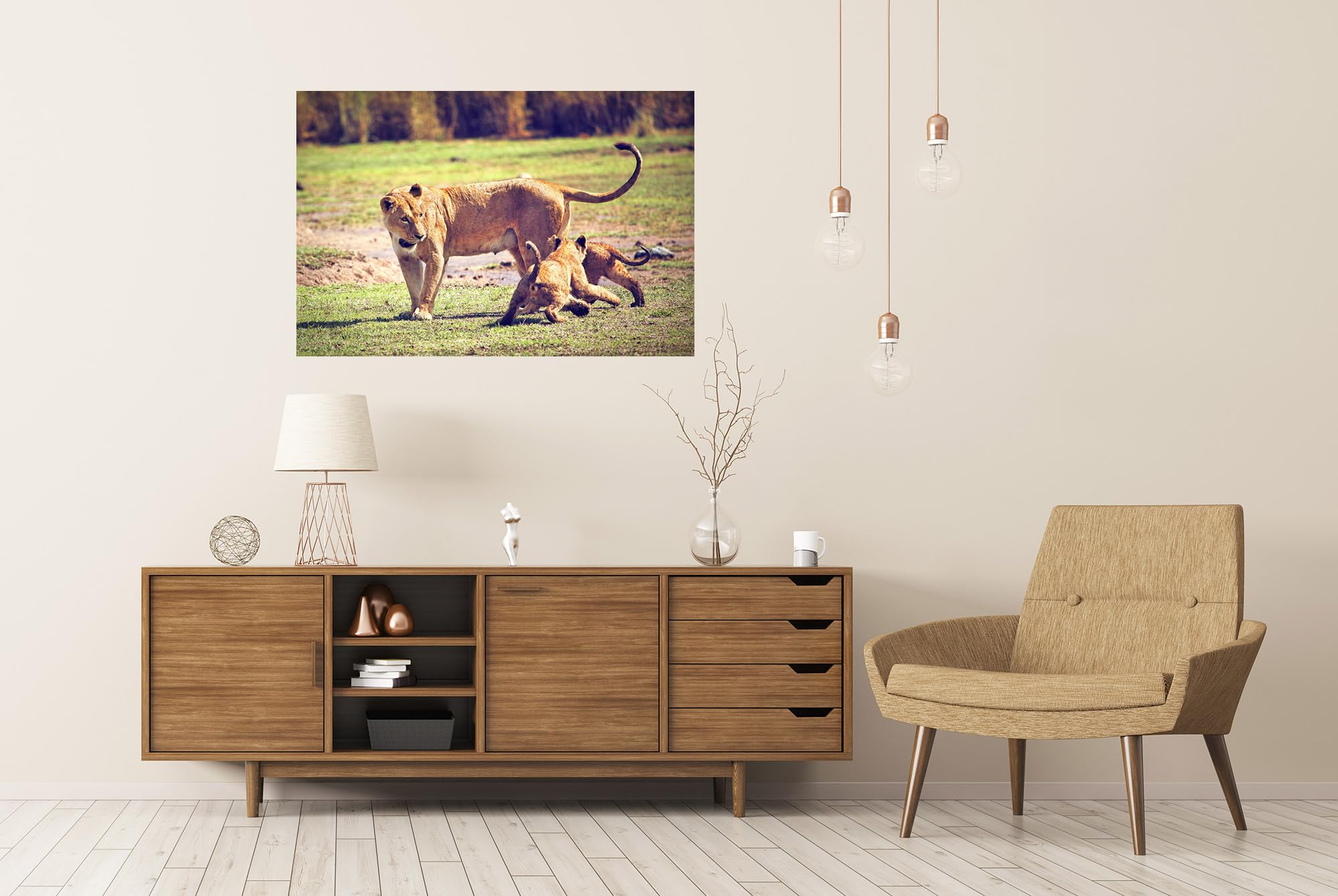 islandburner Prime XXL - Póster de leona con tus jóvenes juguetones en la sabana