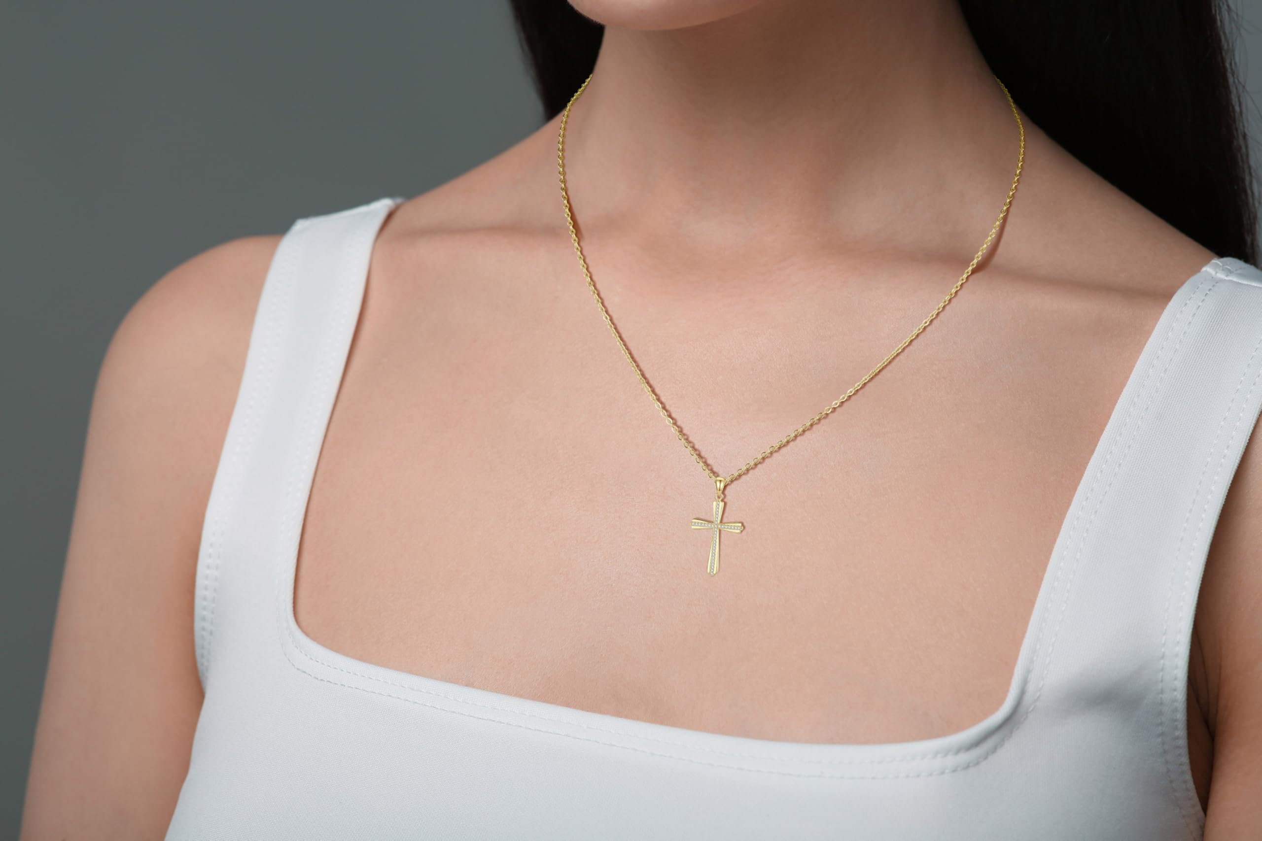 GAVU Collar con Colgante Cruz de Plata con Pequeños Diamantes para Mujer