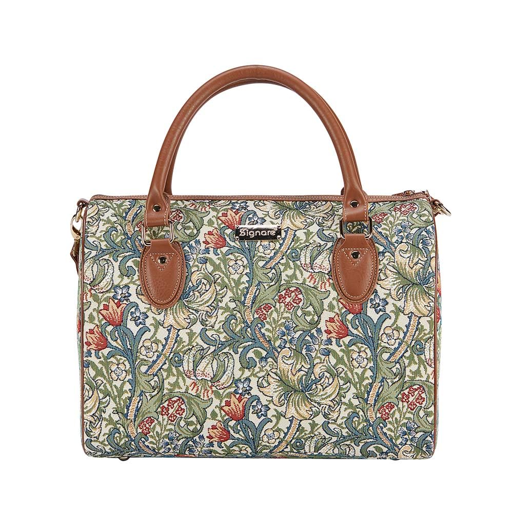 Signare Tapestry Duffle Bag Overnight Bags Weekend Bag for Women with William Morris Golden Lily Design (TRAV-GLILY)