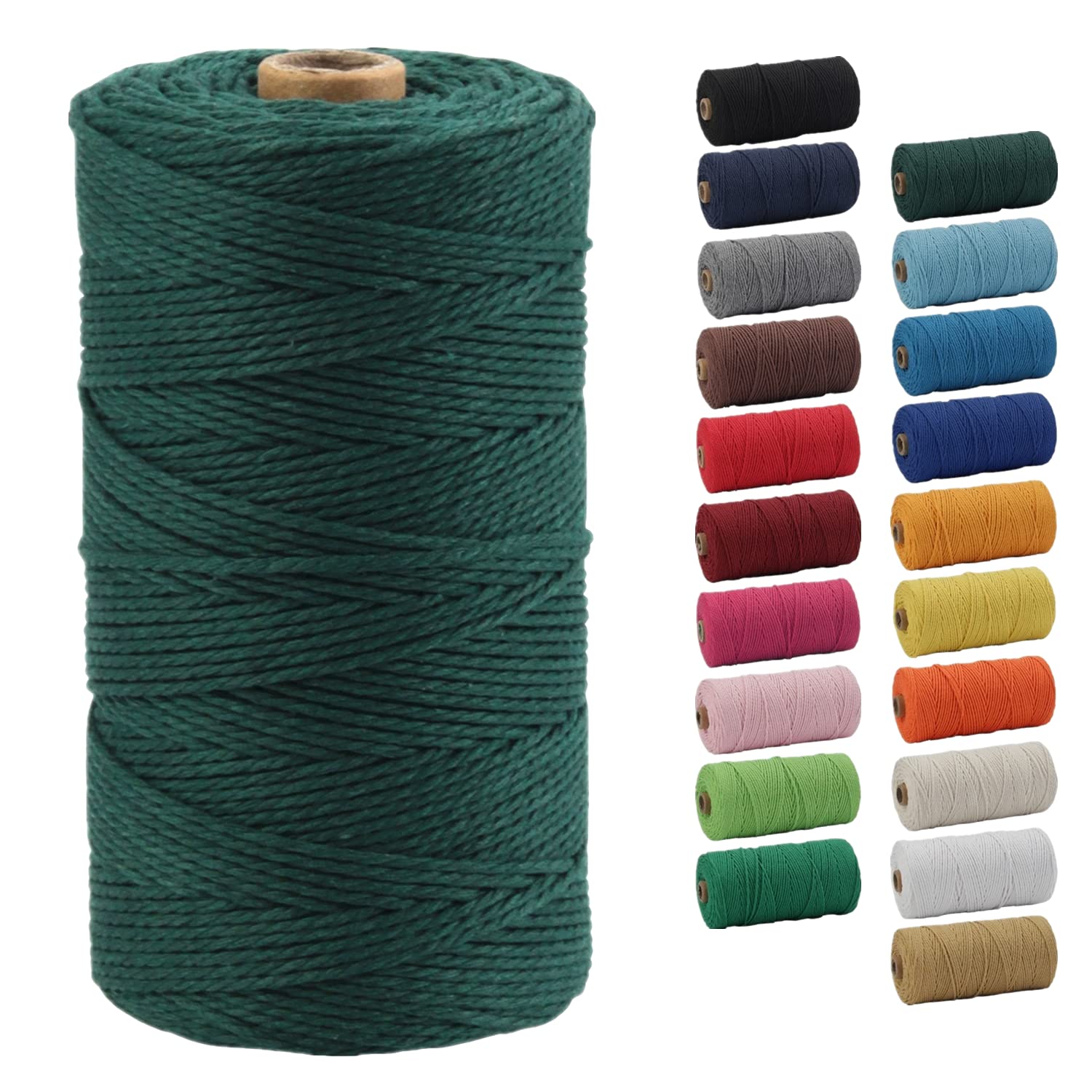 POZEAN sznurek do makramy, 2 mm x 220 m (ok. 200 m), kolorowa lina do makramy, 100% naturalna bawełniana lina do powieszenia na ścianie, wieszaki na rośliny, rękodzieło, robótki na drutach, Boże