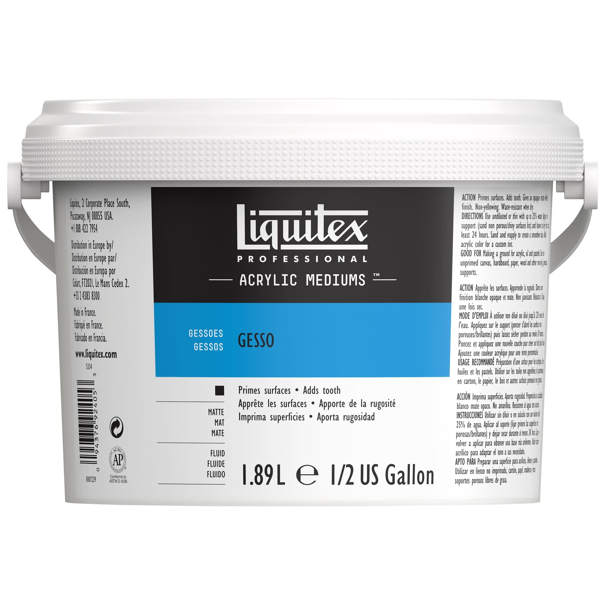 Liquitex 5334 Professional Gesso, Grundierung für Acrylfarben, Licht und Alterungsbeständiger Primer, Gebrauchsfertig - 1, 89 Lieter Eimer, weiß