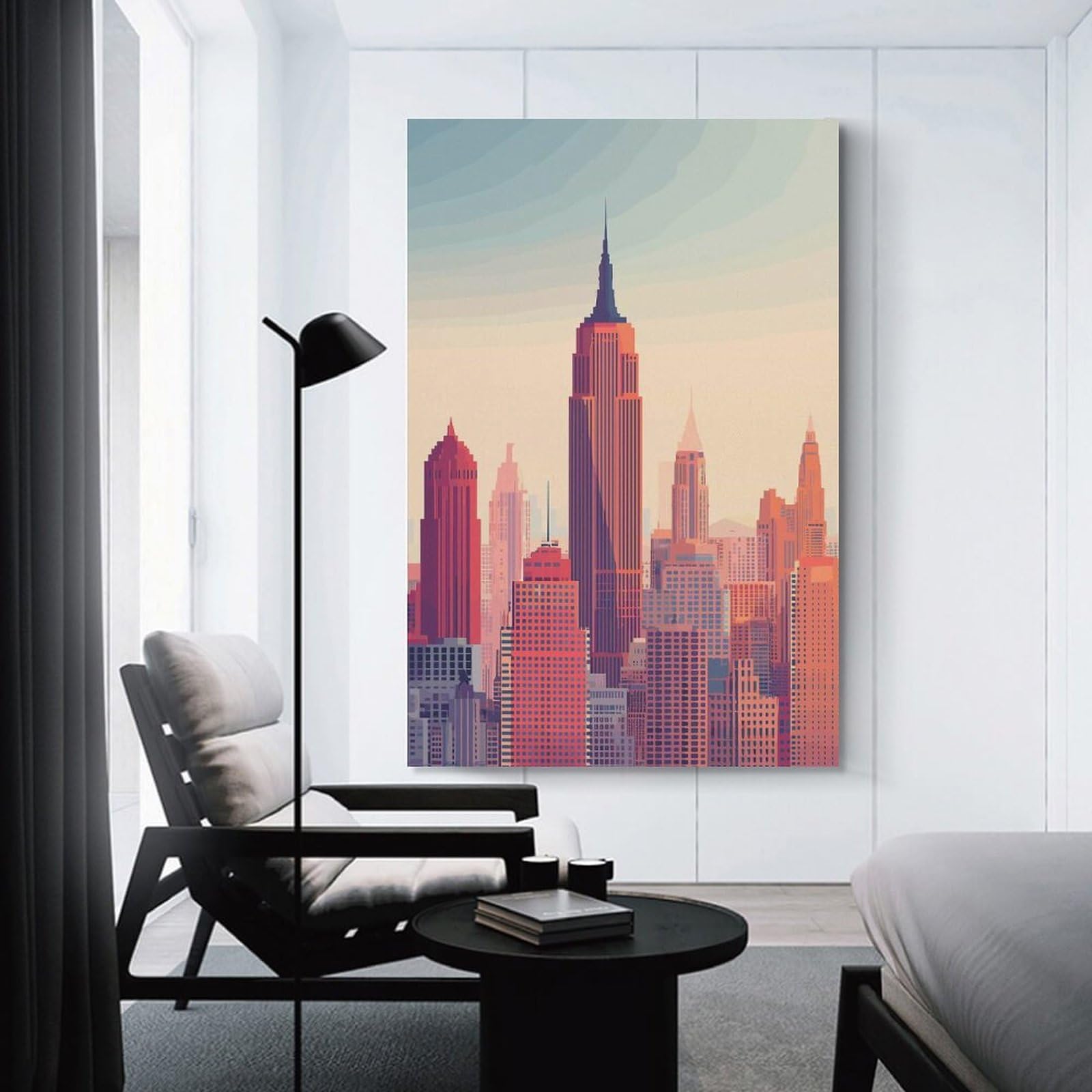 Junmoney New York City Skyline at Sunset(4) Wall Art Print 24x36inch(60x90cm), for Lounge, Study, Hallway Or Flat Walls, Decorative Artwork with Broad Appeal