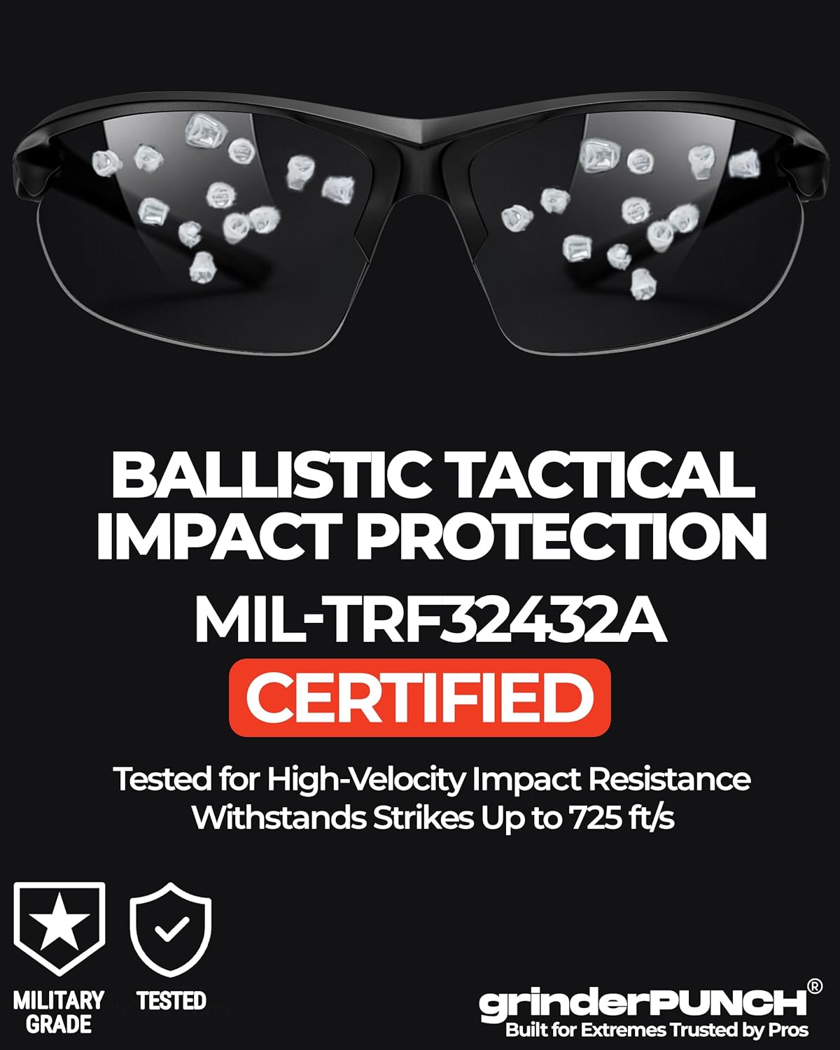 grinderPUNCH Tactical Shooting Glasses Military Grade Impact Resistant Protection 100% UV Lenses ANSI Z87 Safety Glasses