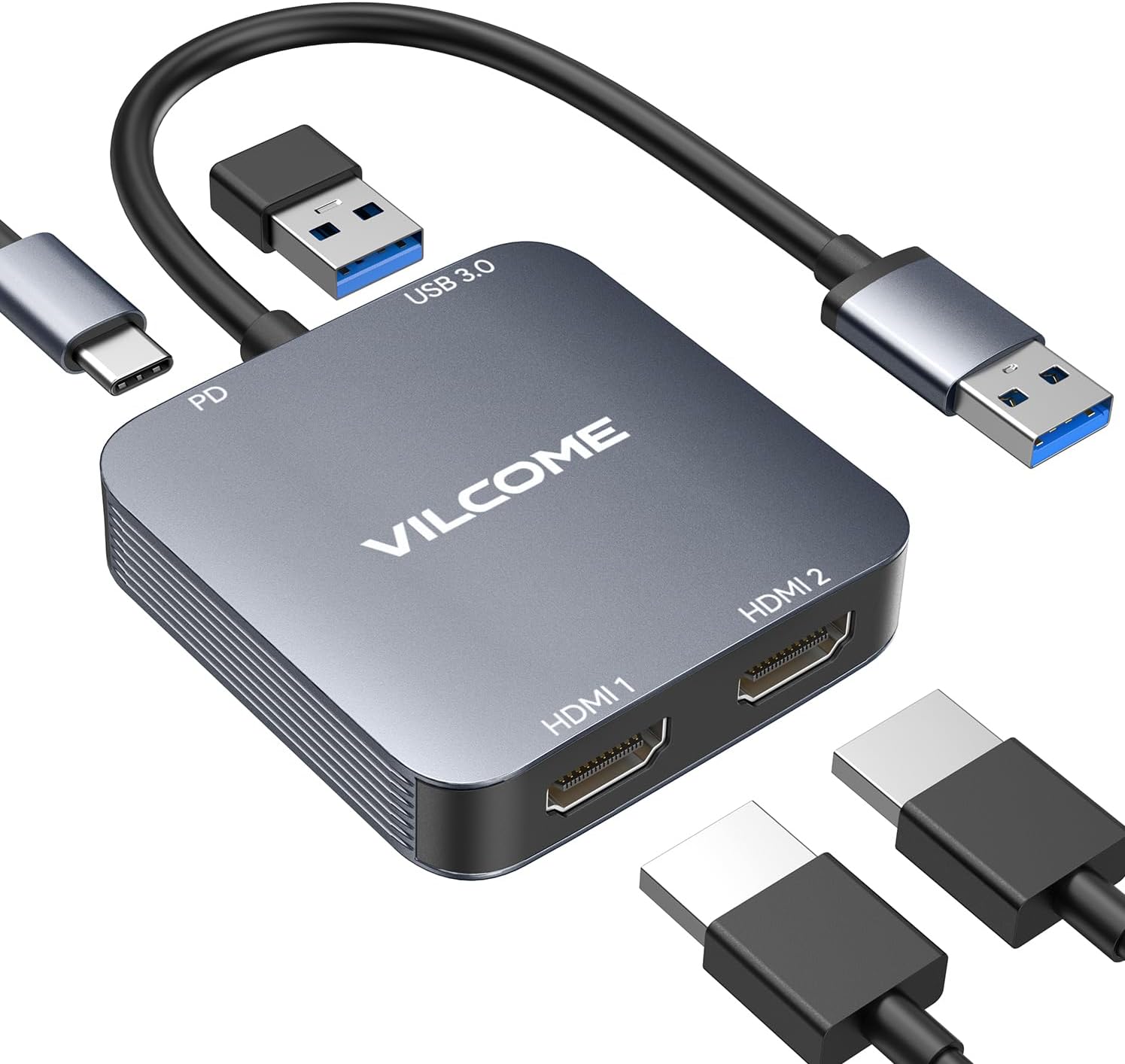 Vilcome USB 3.0 to Dual HDMI Adapter - HDMI to USB Audio Video Graphics Converter for Laptop, Monitor, Desktop, TV - Compatible with Mac OS, Windows