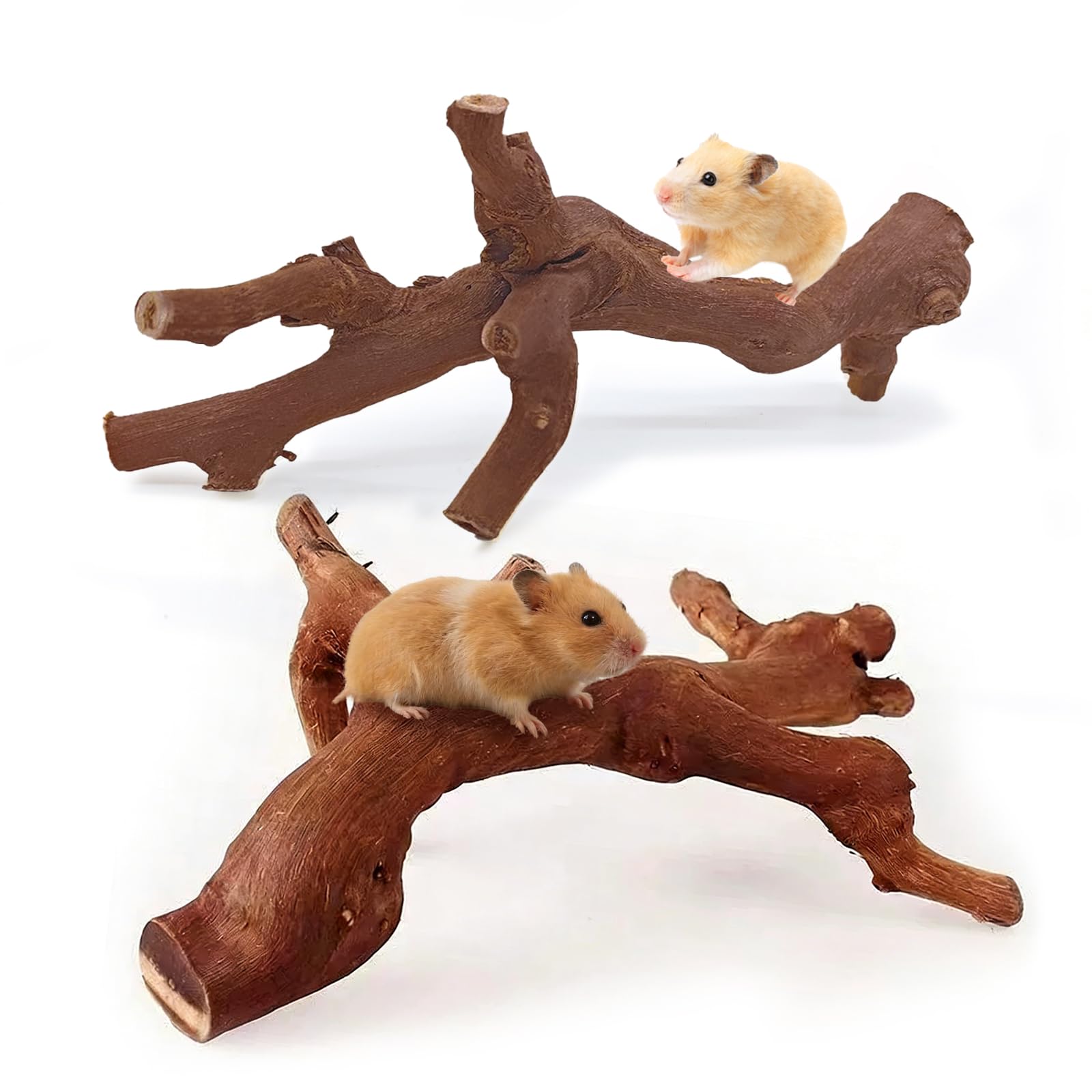 PetPhindU 2 PCS Wooden Hamster Climbing Branches, Natural Grapevine Wood for Syrian Hamster Climbing Chewing Toys, Rat Exercise Toy, Small Animal Habitat Decor for Dwarf Pets Gerbils Mice