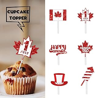 18pcs Red Glitter Heart Older Celebrate Dessert Cupcake Topper for 1st of July Canada Day Theme Decor Supplies Baby Shower Anniversary Boy Girl Happy Birthday Party Decorations