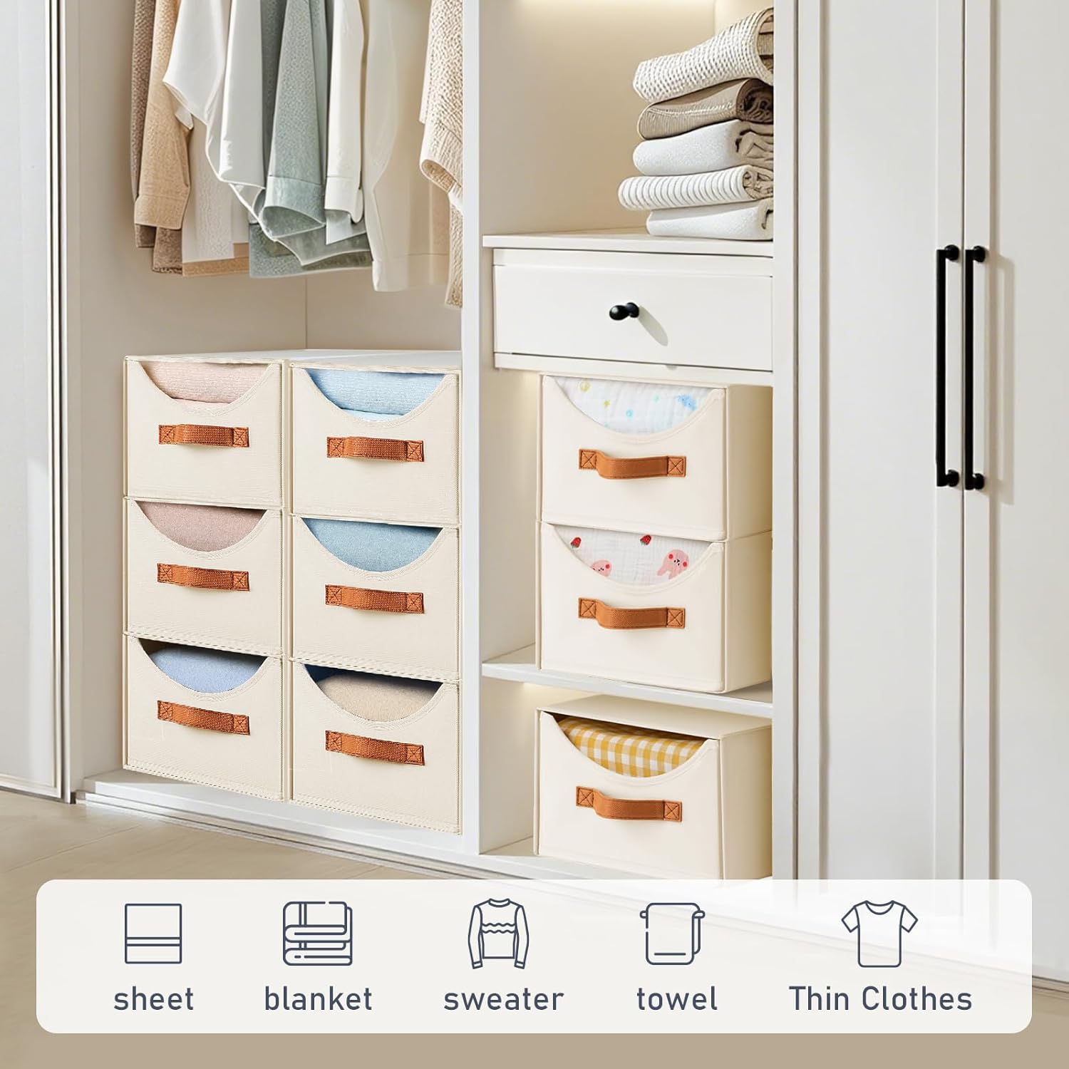 DIMJ Closet Organizers and Storage - 3 Pack Stackable Fabric Storage Bins with Drawers, Closet Shelf Organizer Clothes Storage for Bedroom, Living Room - Image 5