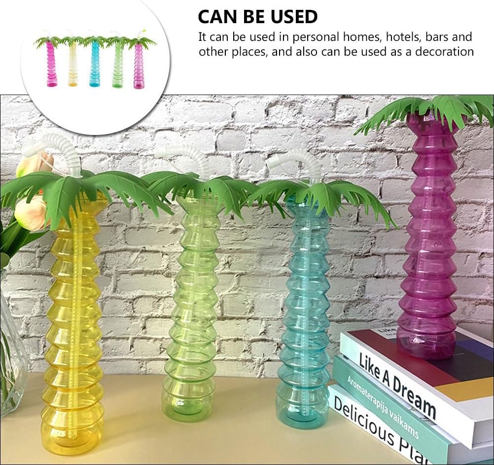 GANAZONO Coconut Shaped Straw Cup 12.79 Inch Portable Plastic Water Bottle with Straw for Kids Outdoor Use and Party Drinkware