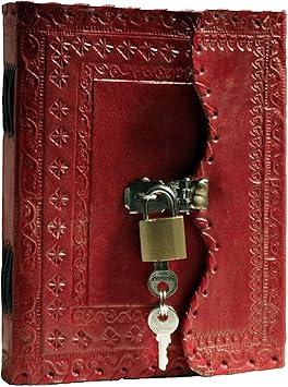 Leather Journal Large Writing Notebook Handmade Leather Bound Vintage Journal For Women and Men with Lock And Key Gift For Art Sketchbook, Travel Diary And Notebooks To Write In7 by 5 Inches