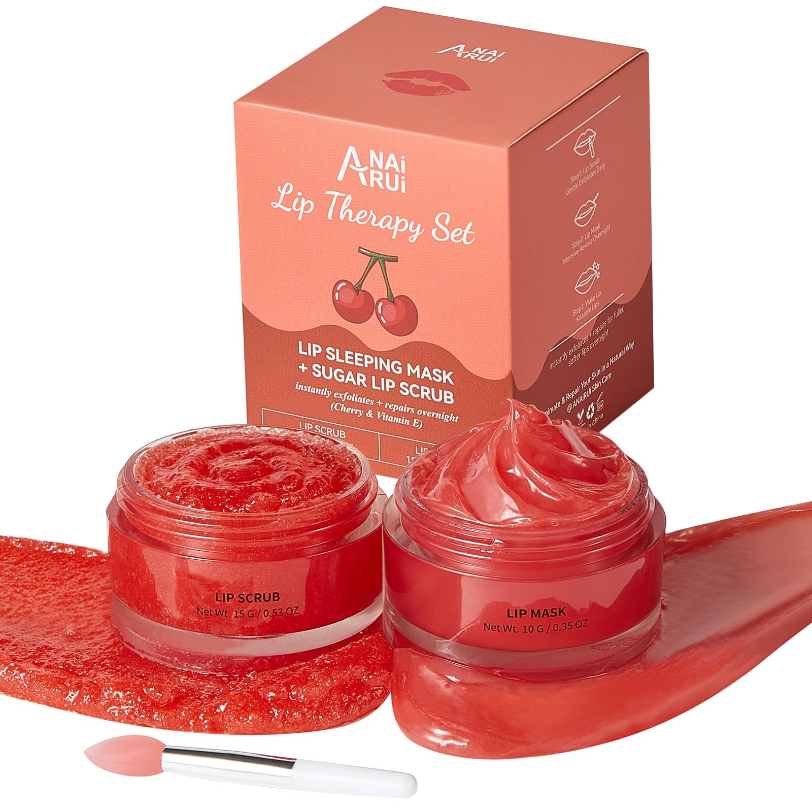 ANAiRUi Set di maschera per labbra e peeling per labbra Cherry