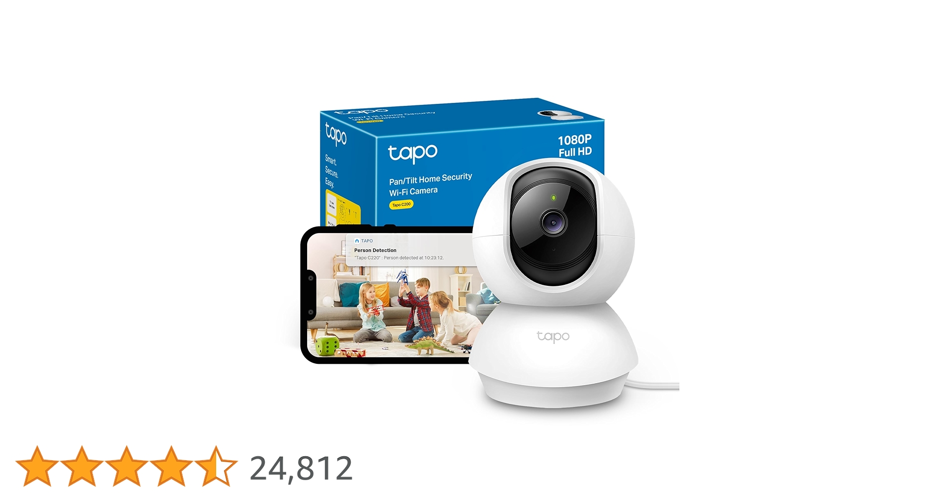 Tapo C200 1080p Pan/Tilt Indoor Camera, Baby Monitoring, Motion Detection, Customizable Privacy Mode, 2-Way Audio, Night Vision, Cloud and Local Storage, Works With Alexa and Google, No Monthly Fee