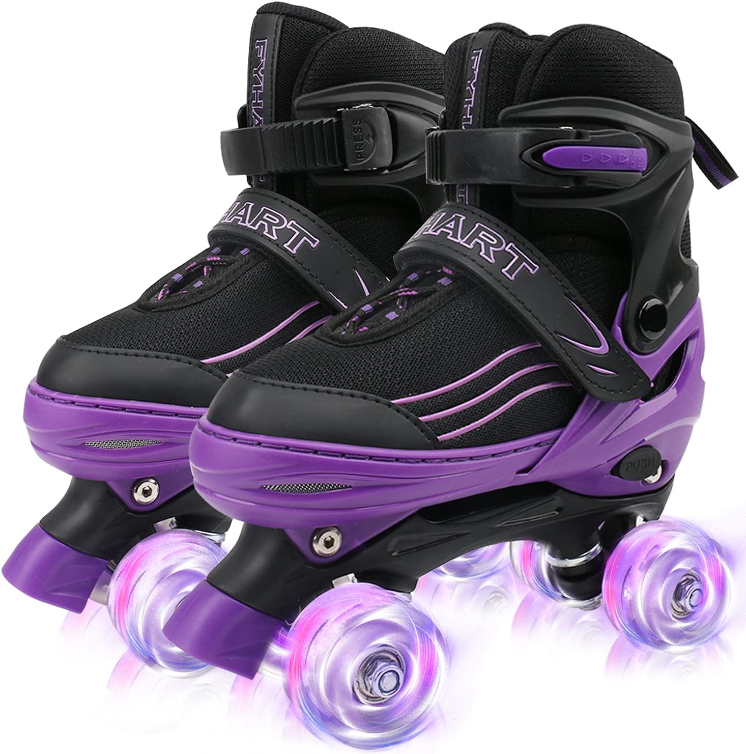 Kids Roller Skates for Girls Boys Child Beginners, Adjustable 4 Sizes Quad Roller Skates for Kids & Youth with Light Up Wheels for Sports (Purple & White