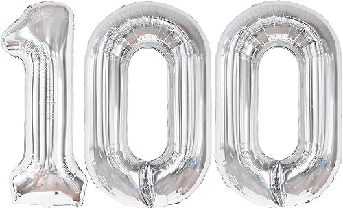 KatchOn, Globos gigantes plateados del número 100 40 pulgadas, globos de 100 quilates para redes sociales Globos de 100 números plateados para