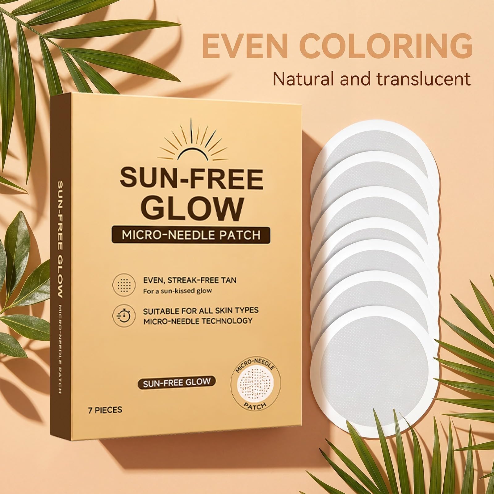 Patch autoabbronzante Micro-Needle SUN-FREE GLOW - Abbronzatura naturale uniforme senza tinta arancione, formula idratante unisex adatta a tutte le pelli