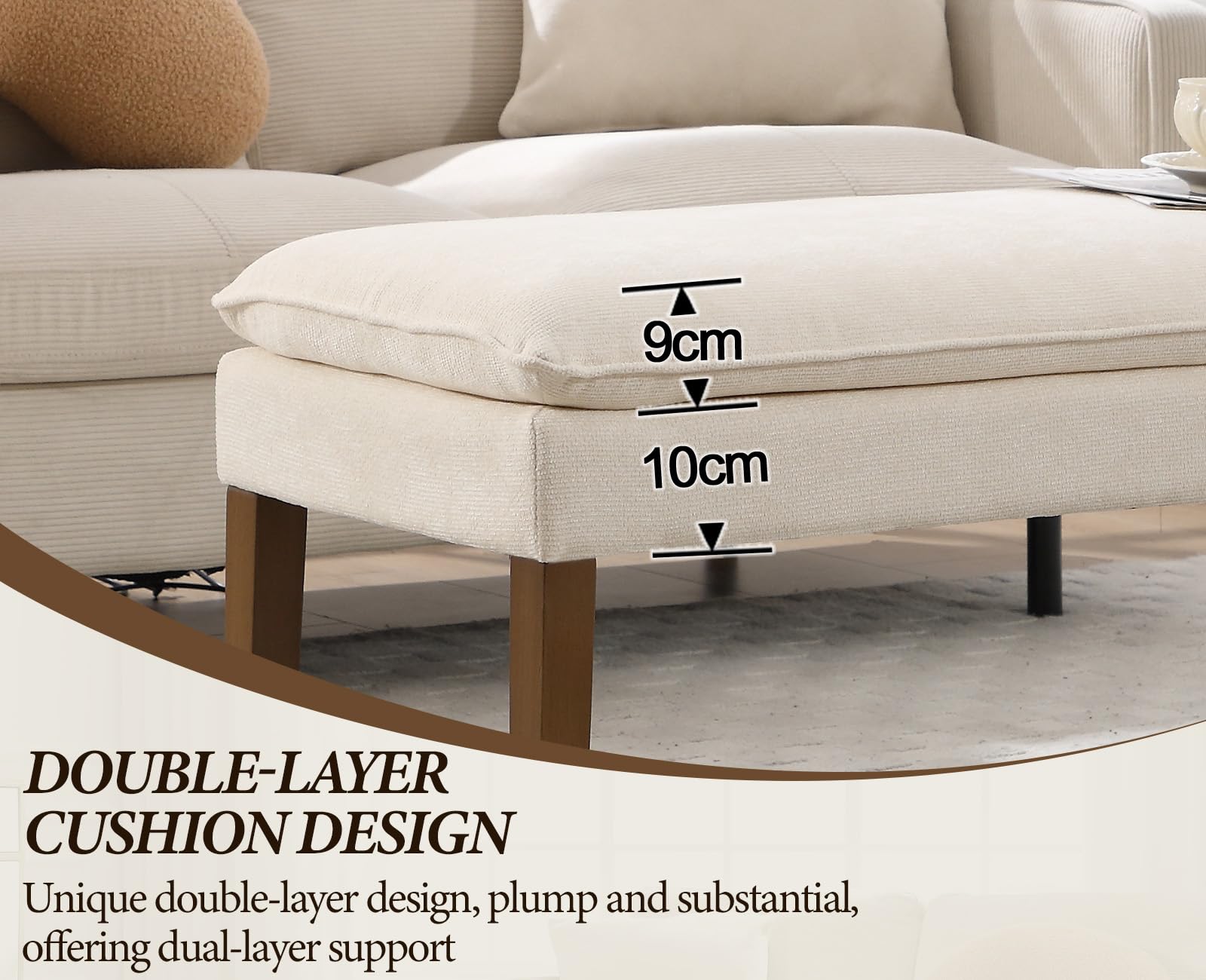 Ya-Home Banquette Rembourrée avec Pied en Bois Banc d'Entrée Moderne en Chenille, Banquette de Lit Designe Banc de Cuisine pour 2 Personnes, Blanc