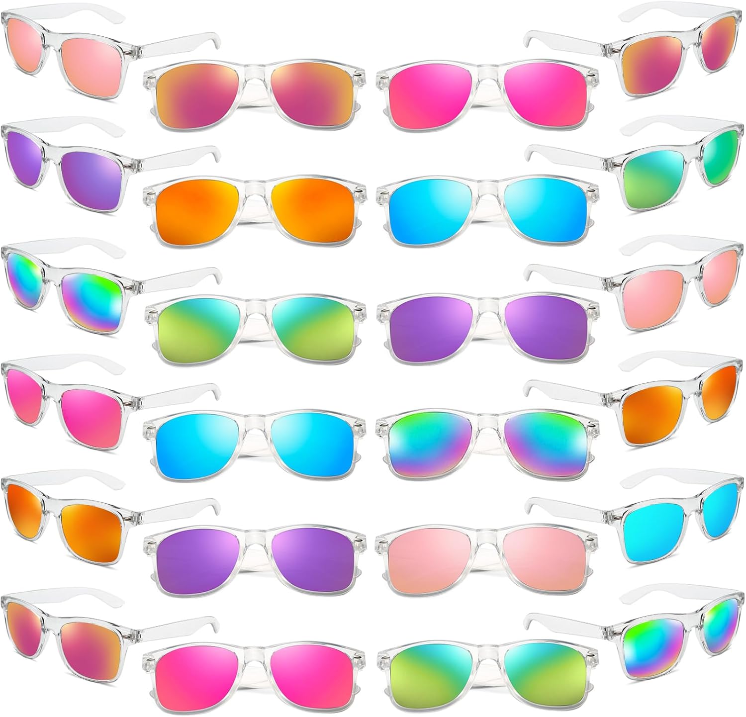 Matcheck 24 Neon Colors Sunglasses Mirrored Lens Bulk Glasses Retro Classic Party Favors Birthday Pool Unisex Adult