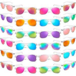 Matcheck 24 Neon Colors Sunglasses Mirrored Lens Bulk Glasses Retro Classic Party Favors Birthday Pool Unisex Adult
