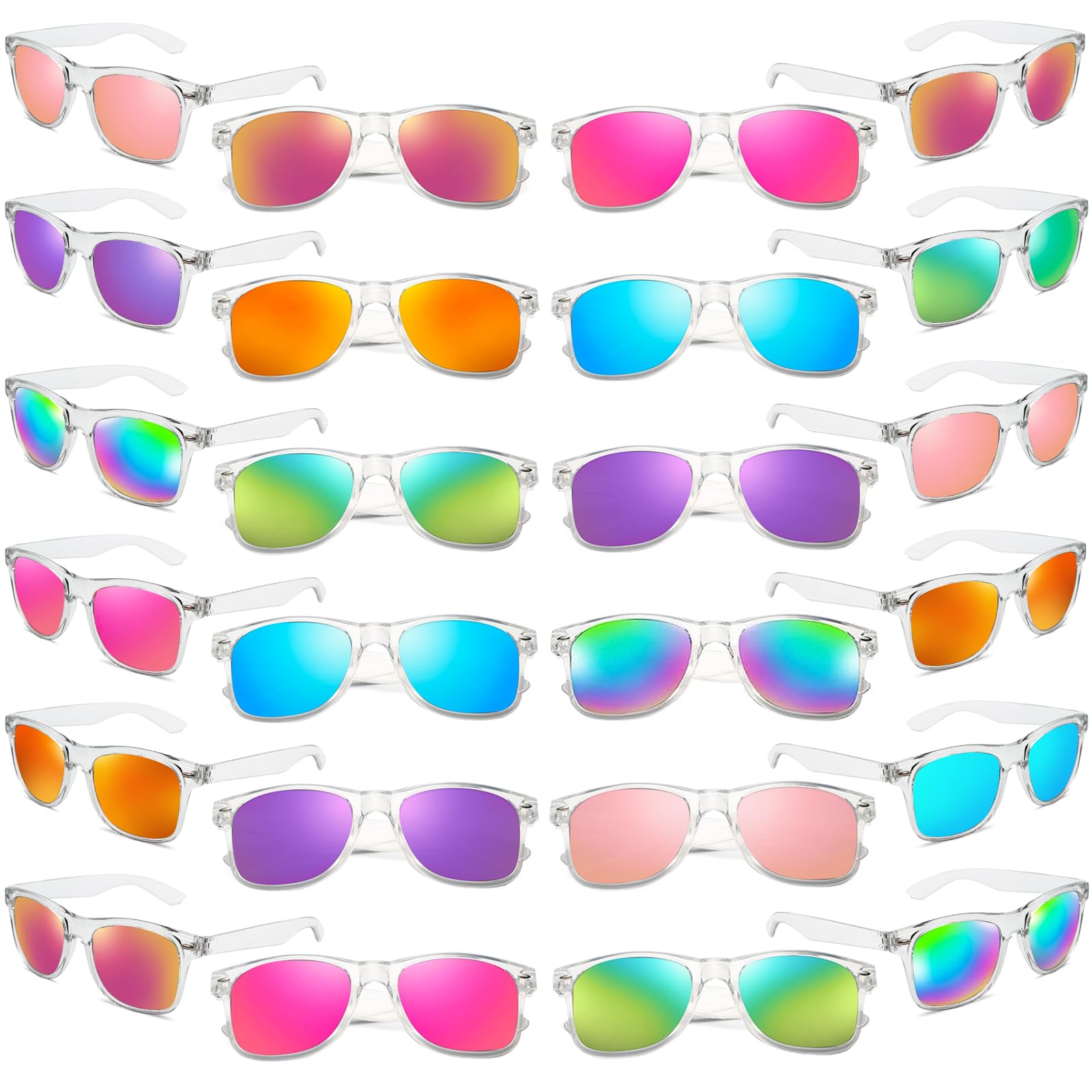 Matcheck 24 Neon Colors Sunglasses Mirrored Lens Bulk Glasses Retro Classic Party Favors Birthday Pool Unisex Adult
