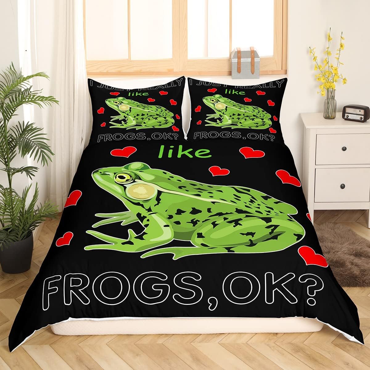 Cartoon Frog Bedding Set King Size, Kawaii Animal Comforter