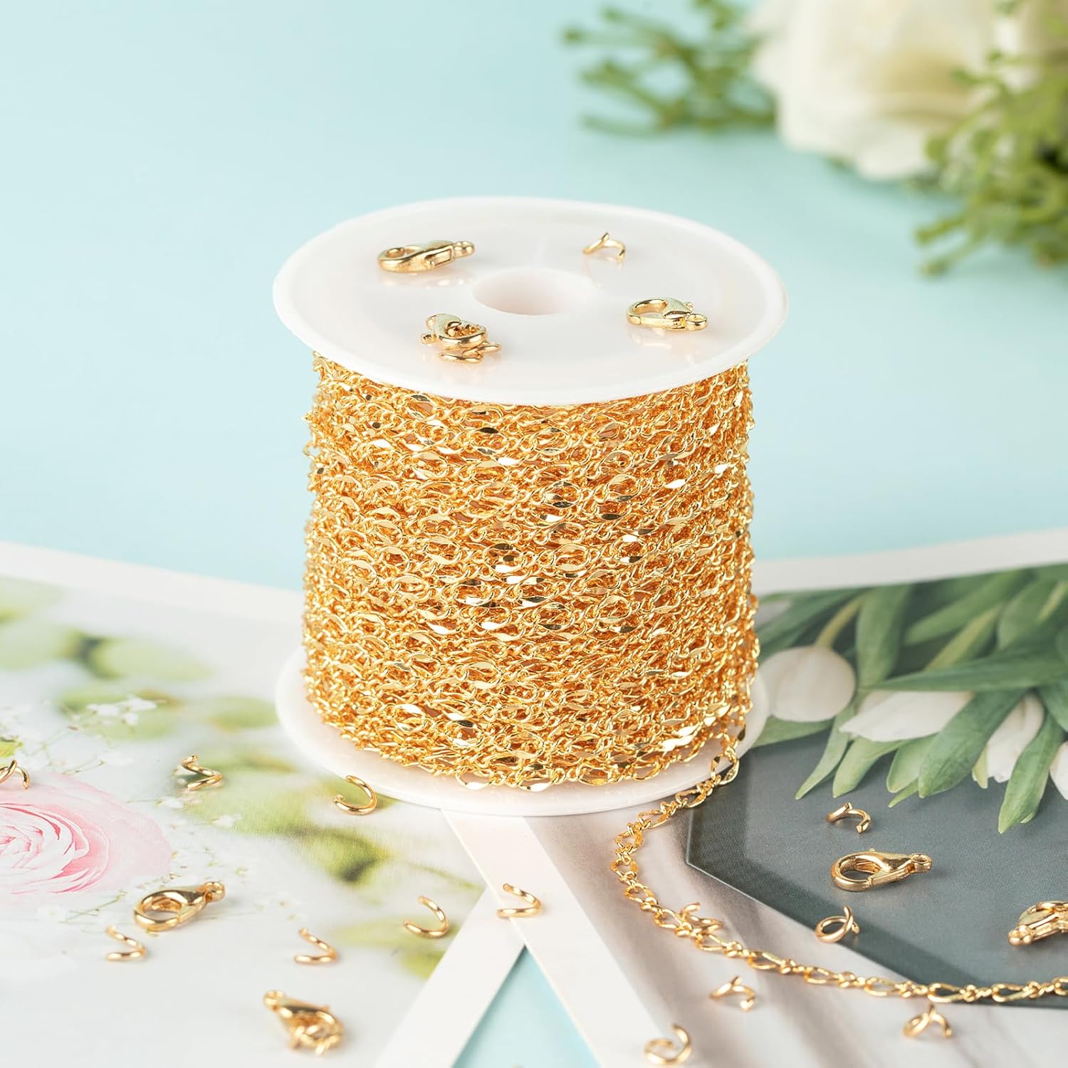 Jabogrii 32.8 Feet Lip Jewelry Making Chains Bulk 18K Gold Plated Brass Chain for Jewelry Making DIY Craft Chain Roll - Image 5