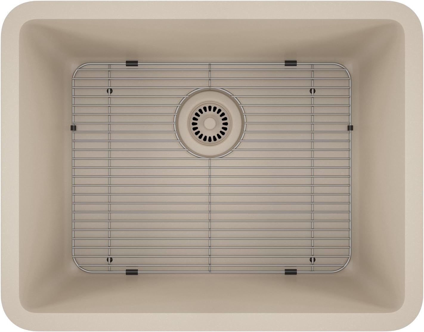 23" x 18" Quartz Kitchen Sink, Single Bowl Kitchen Sinks, Drop in Kitchen Sink, Granite Composite Kitchen Sink, Undermount Sink, Galaxy Beige Kitchen Sink, Includes Grid, Strainer, Flange, LP-2318-B