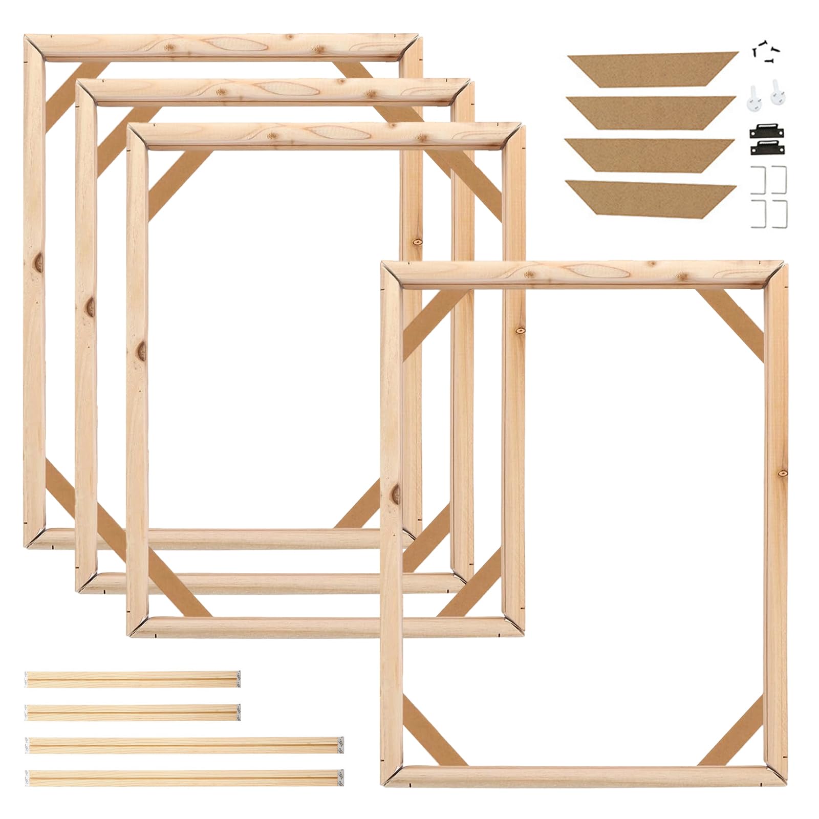 4 Pack Canvas Frame Kit, 30x40cm Canvas Stretcher Bars DIY Natural Wooden Frames for Oil Paintings Prints Posters Arts Accessory Home Decor