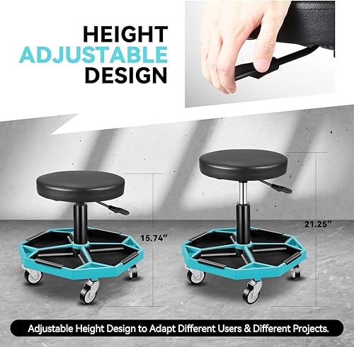 Miniatura 30 de Auto Dynasty Taburete mecánico, asiento de garaje neumático ajustable con bandeja de herramientas, asiento de rodillo de 300 libras para reparación